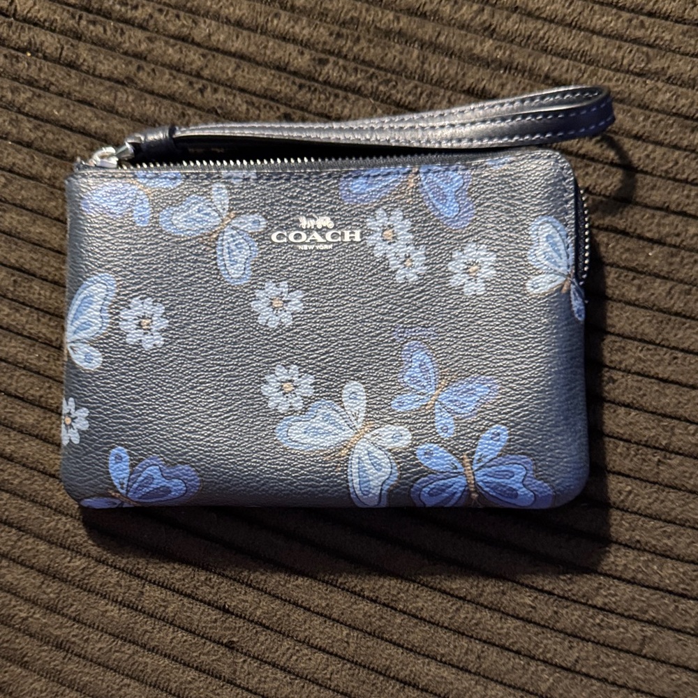 Coach Navy Floral Butterfly Wristlet
